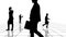 Animation of a black and white grid with business people silhouettes moving towards the camera. Seamlessly loopable