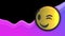 Animation of blinking emoticon over purple wave on black background