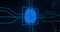Animation of blue glowing human brain with computer mother board circuit over black background