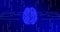 Animation of blue glowing human brain with computer mother board circuit over blue background