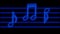 Animation of blue glowing music notes in neon light which they jump in rhythm