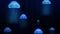 Animation blue jellyfish in deep sea underwater background pattern in marine. Sea animal background or screen saver concept 4k.