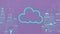 Animation of blue outline cloud icon hand drawn with a marker on purple background