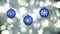 Animation of blue and silver christmas baubles hanging and white spots of light flickering