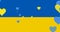 Animation of blue and yellow hearts floating over flag of ukraine