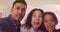 Animation of bokeh over happy biracial family making funny faces