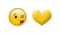 Animation of broken heart and kissing face emoji icons over white background