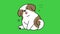 Animation brown dog sitting on green background.