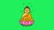 Animation Buddha statue situate on lotus flower with green background.