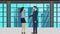 Animation of businessman and women character, cartoon flat design with office modern background