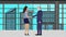 Animation of businessman and women character, cartoon flat design with office modern background