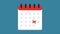 Animation calendar icon with a cross or X on blue background. Calendar page with crossed date. 4K video motion graphic