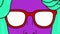 Animation of a cartoon purple woman wearing red glasses on an yellow background