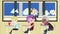 Animation cartoon of school classroom full of naughty stubborn punk students sitting and play in their desk while teacher approach