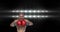 Animation of caucasian boxer shouting before fight over spotlights