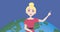 Animation of caucasian businesswoman making presentation with globe on blue background background