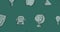 Animation of chalk drawn school related icons moving over green chalkboard