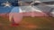 Animation of Chilean flag waving over rugby ball lying on a pitch digital composition