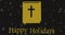 Animation of christmas greetings with holy bible with cross and stars falling on black