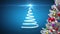 Animation of christmas tree formed with blue ribbon on blue background