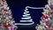 Animation of christmas tree formed with white ribbon on blue background