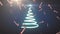 Animation of christmas tree formed with yellow ribbon and candy canes falling