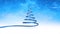 Animation of a Christmas tree shape made from a blue ribbon appearing in a blue sky