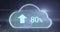 Animation of cloud icon with increasing percentage against aerial view of cityscape