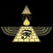 Animation color  drawing: sacred fire burns inside the winged Egyptian pyramid, eye of Horus.