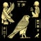 Animation color drawing: set of images of sacred Egyptian Falcon bird. Animal and human.