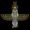 Animation color portrait Ancient Egyptian goddess Bastet Bast. Sacred winged cat with a divine crown on the head.