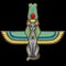 Animation color portrait Ancient Egyptian goddess Bastet Bast. Sacred winged cat with a divine crown on the head.