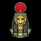 Animation  color portrait Ancient Egyptian goddess with head of  Lioness, disk of sun