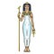 Animation color portrait Ancient Egyptian Goddess  holds symbols of power: staff and cross.