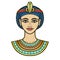 Animation color portrait of beautiful Egyptian woman in ancient hairstyle. Queen or princess Goddess.