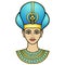 Animation color portrait of beautiful Egyptian woman in the military crown. Queen or princess Goddess.