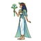Animation color portrait: beautiful Egyptian woman stands with a bouquet of flowers in hand. Full growth.