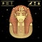 Animation color portrait: King Tutankhamun mask, ancient Egyptian pharaoh. Set of hieroglyphs, stars.