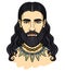 Animation color portrait of the young bearded man with long hair in an ancient necklace.