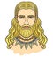 Animation color portrait of the young bearded man with long hair in an ancient necklace.