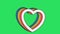 Animation colorful Hearts shape on green background.
