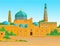 Animation  colorful landscape: Ancient palace, towers, minaret.