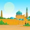 Animation  colorful landscape: Ancient palace, towers, minaret.