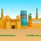 Animation  colorful landscape: Ancient palace, towers, minaret.