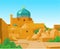 Animation  colorful landscape: Ancient palace, towers, yard.