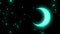 Animation of colorful neon crescent and stars shining softly and rotating on the black background. Animation. Beautiful