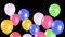 Animation colourful balloons on black background.