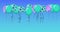 Animation of colourful balloons bouncing on blue background