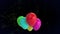 Animation of colourful floating balloons on black background