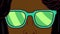 Animation of comic face wearing sunglasses with rotating green stripes moving in seamless loop